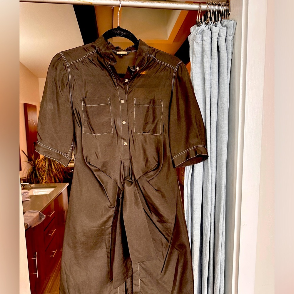 100% silk sheer shirt dress by Rozae Nichols.